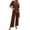 Brown, variant on Women Knit Outfits Spring Summer Fashion Clashing Coloured Split Short Sleeves Sweater Tops and Wide Leg Pants Knitted Two Piece Set