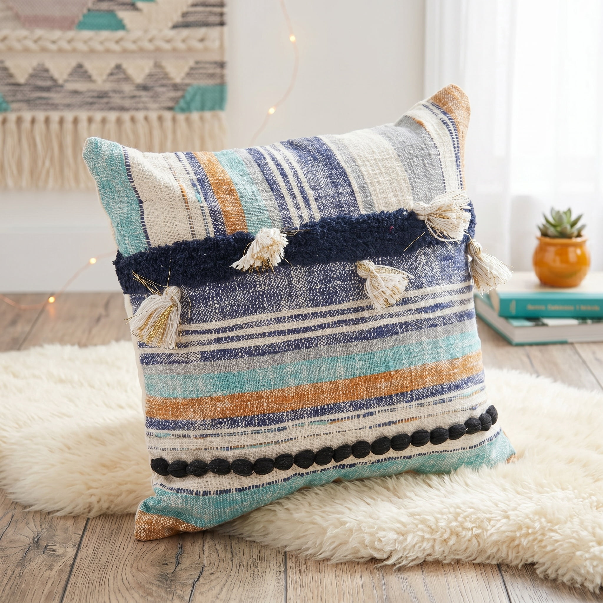 Ox Bay Eli 18" x 18" Coastal Striped Cotton Adult Decorative Throw Pillow Cover