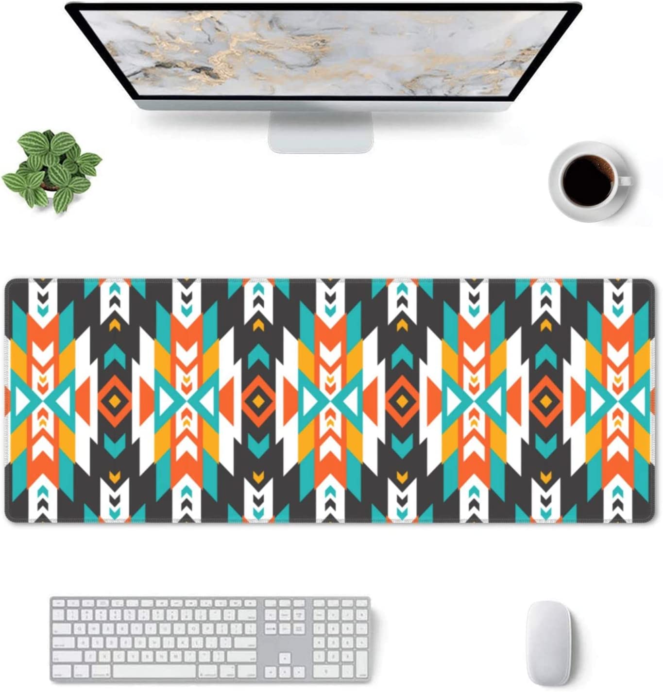 American Ethnic Culture Gaming Mouse Pad XL, Extended Stitched Edges Mousepad, Large Mouse Mat Desk Pad, Long Non-Slip Rubber Base Mice Pad（31.5x12 Inch）
