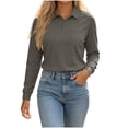thumbnail image 3 of VBVC Women's Long Sleeve Collared Shirts , Casual Work Golf Tops For Women , Ladies' Classic Fit Button Shirts with Pockets, Gray , S-3XL, 3 of 8