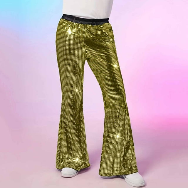 Ceisia Men's Spring Summer Sequined Flared Gift Pants - Slack And Tight Waist Nightclub Stage Performance Casual Pants