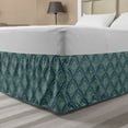 thumbnail image 1 of Damask Bed Skirt, Rhythmic Ivy Like Botanical Elements Diagonally Arranged Pattern, Elastic Bedskirt Dust Ruffle Wrap Around for Bedding Decor, 4 Sizes, Slate Blue Laurel Green, by Ambesonne, 1 of 2