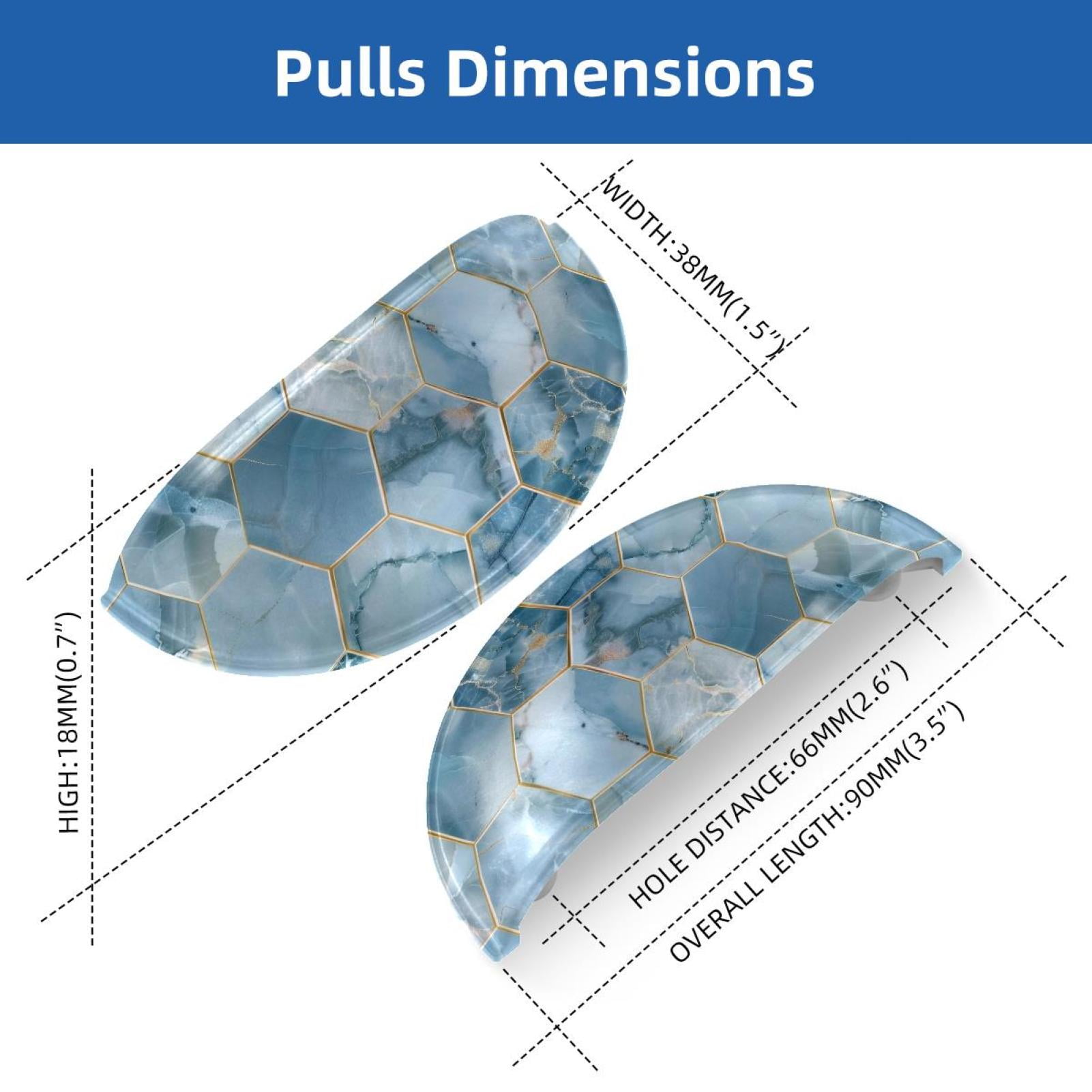 PhooArto 6 Pcs Cup Drawer Pulls, Marble Honeycomb Blue Pattern Shell Shape Handles Cabinet Knobs for Dresser Cupboard Closet Wardrobe with Screws