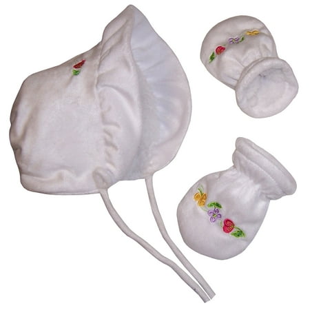 - NICE CAPS Baby Girl and Infants Warm Sherpa Lined Soft Velboa Bonnet Headwear and Mitten Winter Snow Clothing Accessory Set With Embroidery
