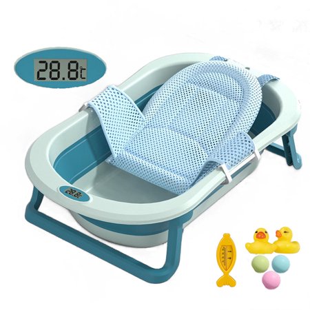 EONROACOO 31in Baby Bathtub with Bath Seat & Toys, Foldable Baby Tub for Infant, Unisex(Green, Net)