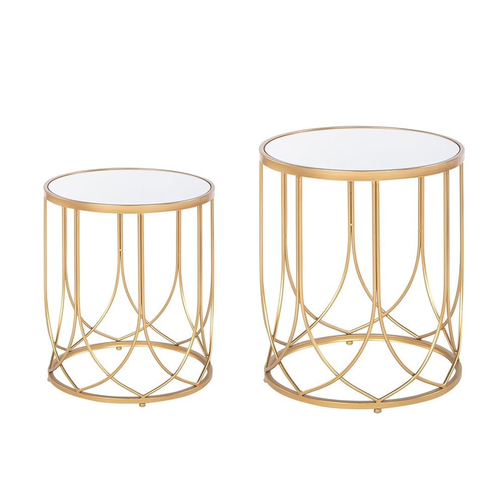Private Jungle 2 PCS FCH End Table Side Table Glass Top Metal Frame Geo Eyelet Pattern Accent Table Golden Private Jungle 2 PCS FCH End Table Side Table Glass Top Metal Frame Geo Eyelet Pattern Accent Table Golden