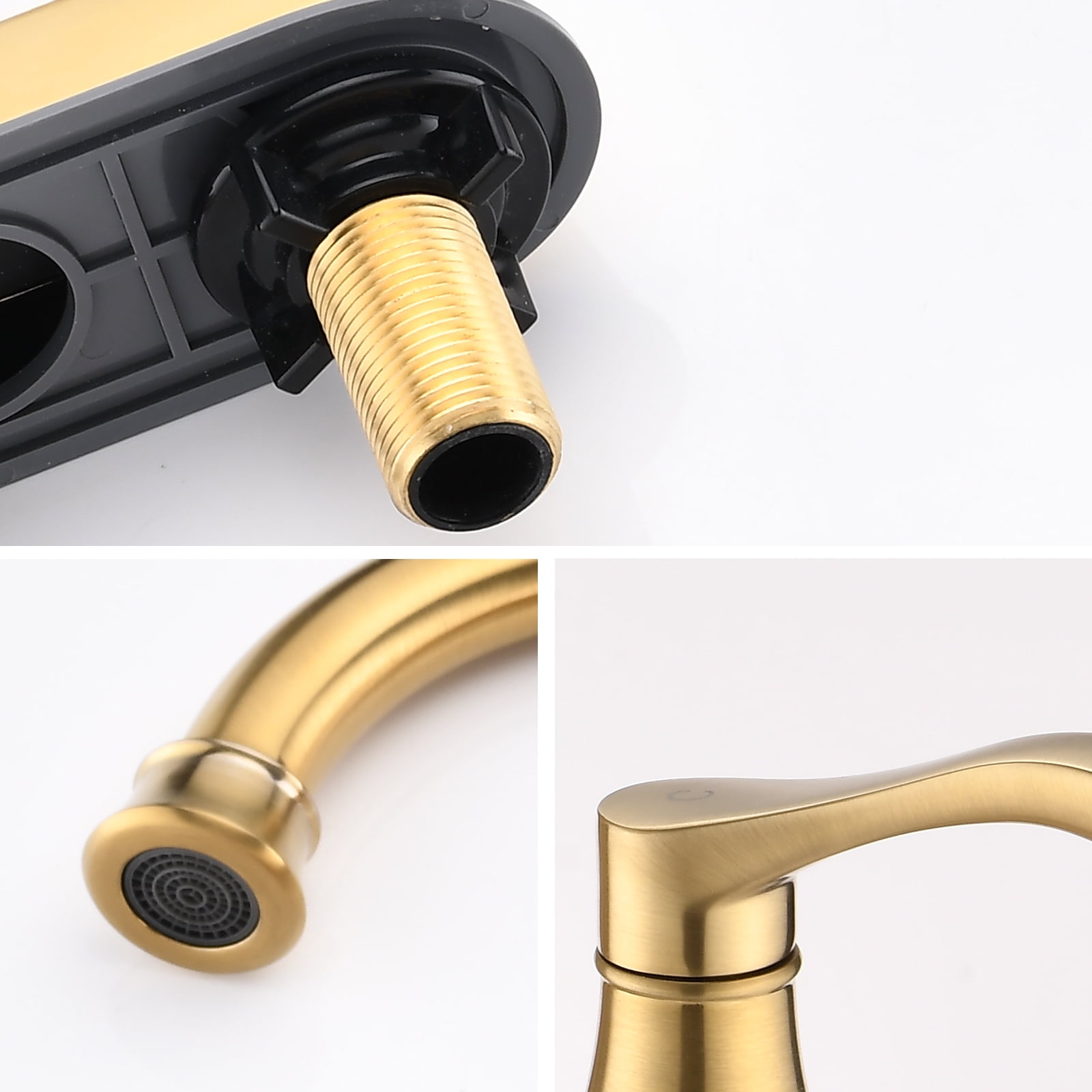 MAYEERTY 4"Centerset Bathroom Faucet with 360° Swivel Spout, Pop-Up Drain & Dual Handles, Brushed Gold
