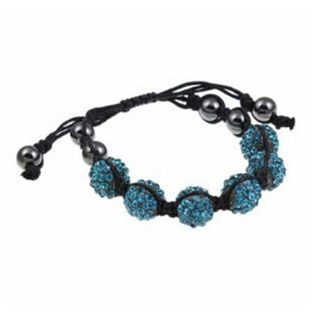 Zircomania 622B-0029TQ Black Cord Macrame Blue Zircon Crystal Adjustable Bracelet