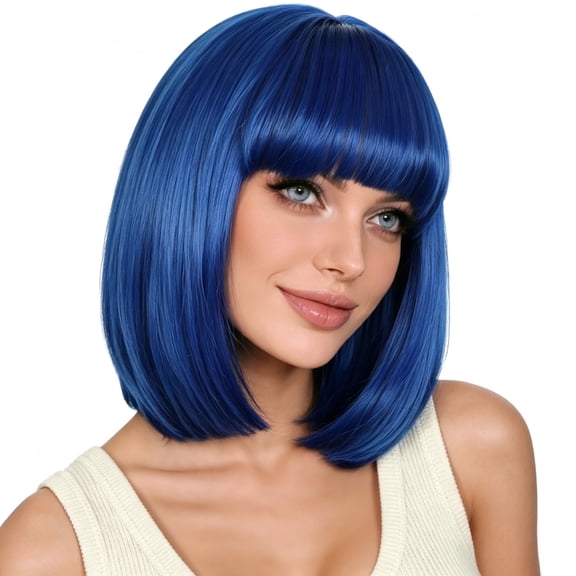 LOHXINHAIR Blue Synthetic Bob Wig Shoulder Length Straight Wig for Women