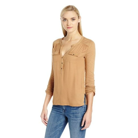 Lucky Brand Women's Pocket Woven Front Top, Tobacco Brown, X-Small