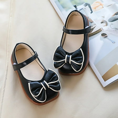 

Baozhu Kids Girls Bow Soft Leather Bow Dress Shoes Toddler Ballet Shoes
