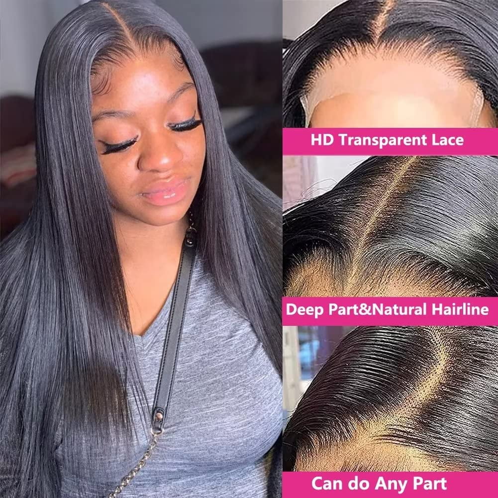 Straight 5x5 Hd closure wig 28 inches size cap is a medium density:180 QWB Kinky Straight 5X5 HD Lace Closure Wig 200% Density  main image 4