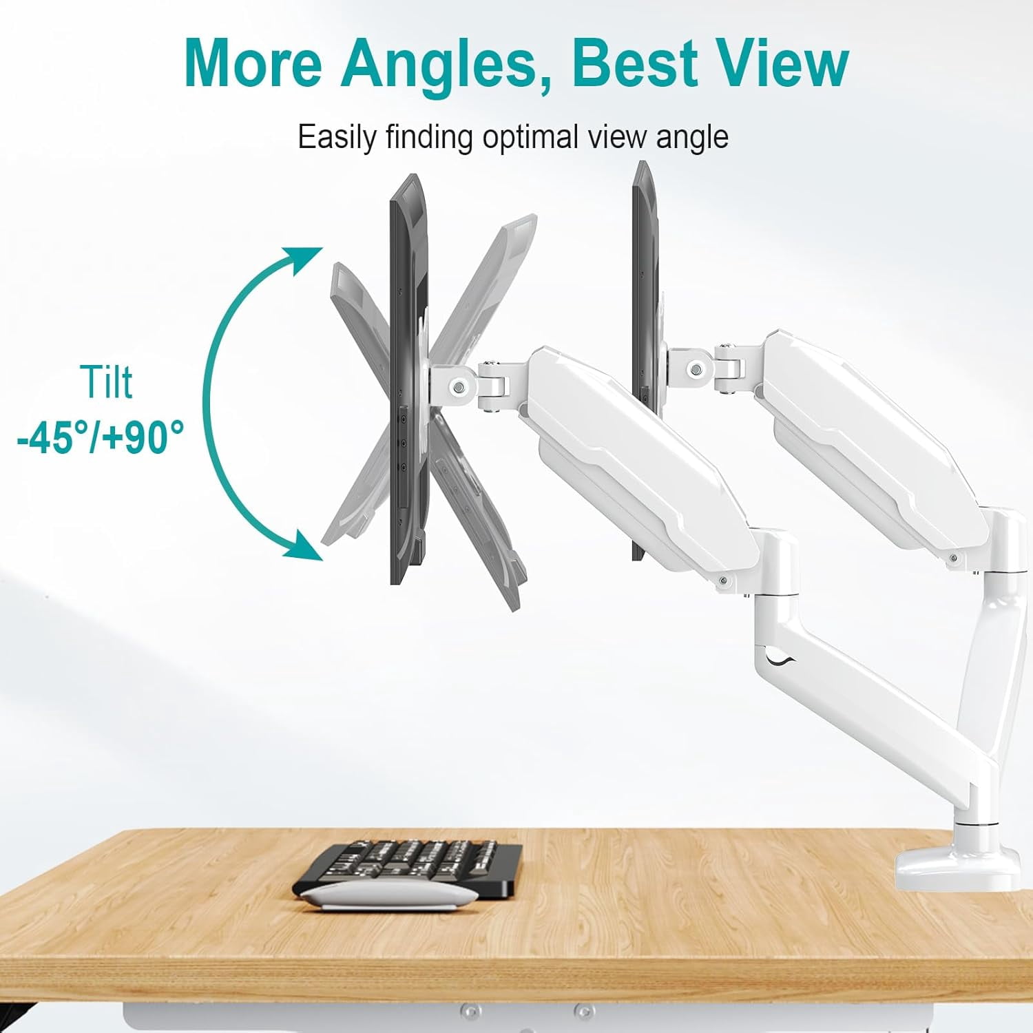 Dual Monitor Mount Fits 13 to 32 Inch Screen, Height Adjustable Monitor Stand for 2 Monitors, Full Motion Display Arm Holds  to 17.6lbs Each, Computer Desk VESA Mount, White