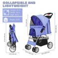 thumbnail image 4 of Pet Stroller (Deep Blue) Dog Cat Small Animals Carrier Cage 4 Wheels Folding Flexible Easy to Carry for Jogger Jogging Walking Travel Up to 30 Pounds with Sun Shade Cup Holder Mesh Window, 4 of 10