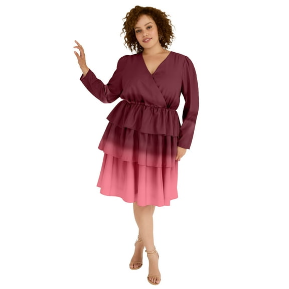 June & Vie Women's Plus Size Three-Tiered Ombre Dress