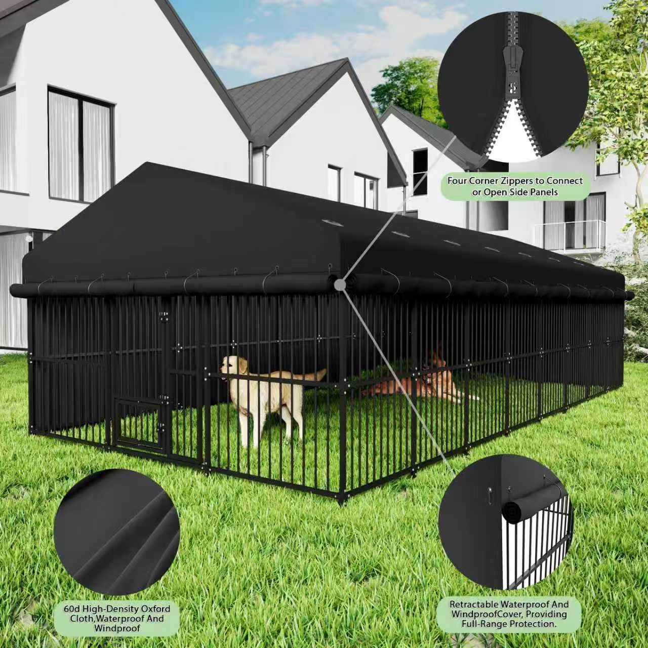 Wallowsun 10x20x6 FT Large Outdoor Dog Kennel, Heavy-Duty Metal Dog Cage with Swivel Door and Full-Cover Waterproof Oxford Cloth Enclosure, Weatherproof Shelter for Medium & Large Dogs