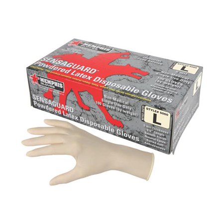 MCR Safety 5060MMG Memphis SensaGuard Industrial Food Grade Disposable Latex Gloves Powdered, Medium