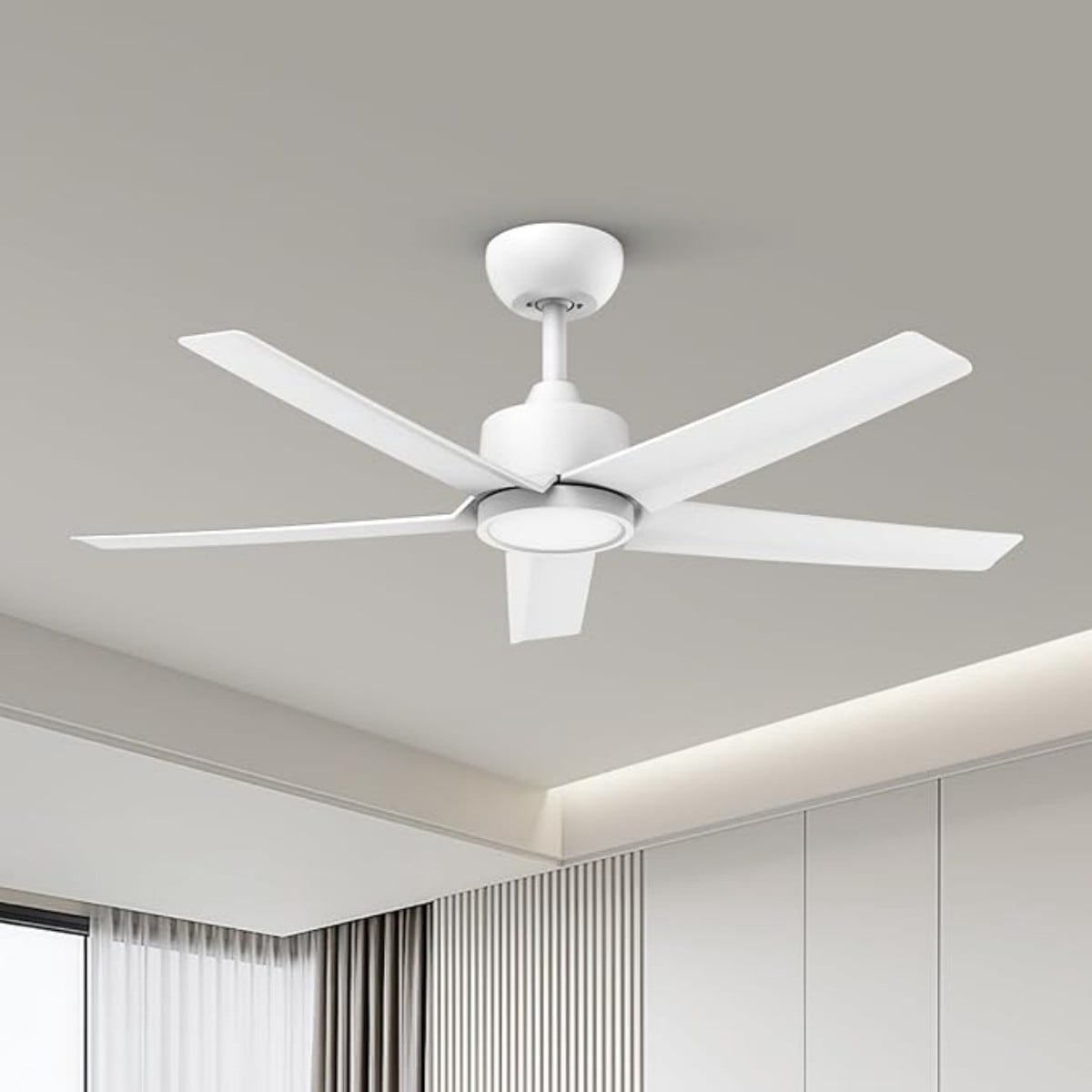 44 Inch White 5-Blade Modern Ceiling Fan with 3CCT Dimmable LED Light, Reversible DC Motor, Remote & 2/4/8H Timer for Bedroom Living Room Kitchen