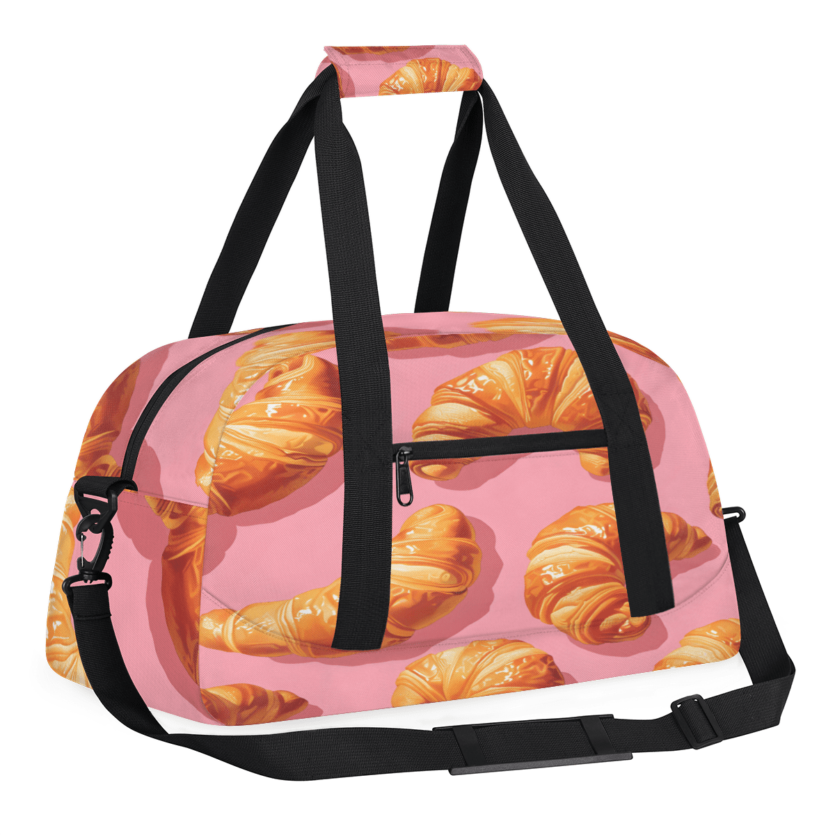 Herdesigns Croissants Sports Duffle Bag for Women & Men, Food Bread Gym Bag Dance Bag Overnight Bag Carry On Weekender Travel Bag