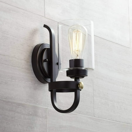 

Eagleton Rustic Farmhouse Industrial Wall Light Sconce LED Oiled Bronze Hardwired 12 High Fixture Clear Glass Bedroom Bathroom Bedside Living Room Hallway Dining Kitchen