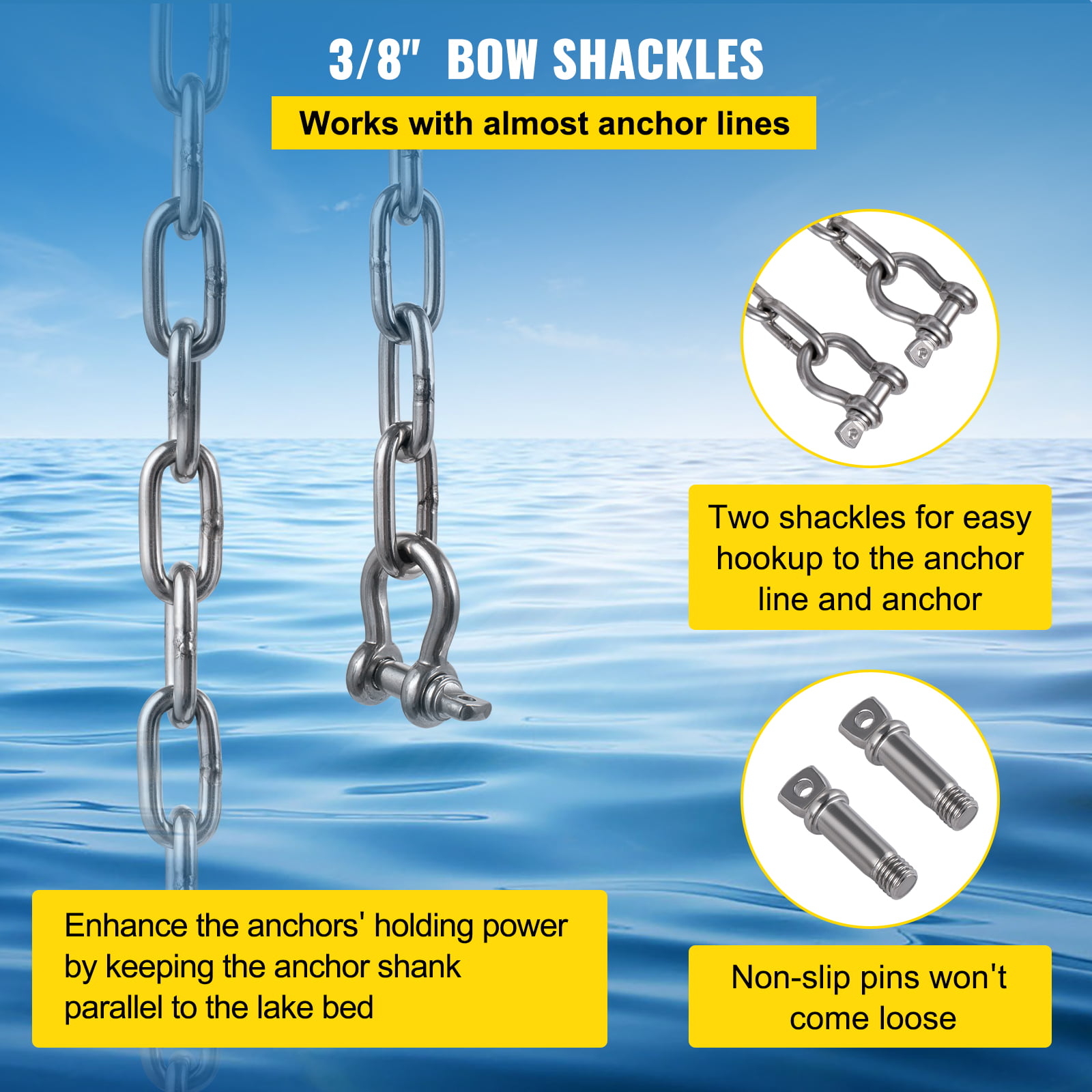 Quick Link Shackle Boat WLL 150 Lbs 5 Pc 1/8 Inch Marine 316 Stainless Steel 