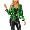 thumbnail image 1 of INSPIRE CHIC Veste Femme à Paillettes Col Châle 1 Bouton Manches Longues Fête TG Vert, 1 of 5