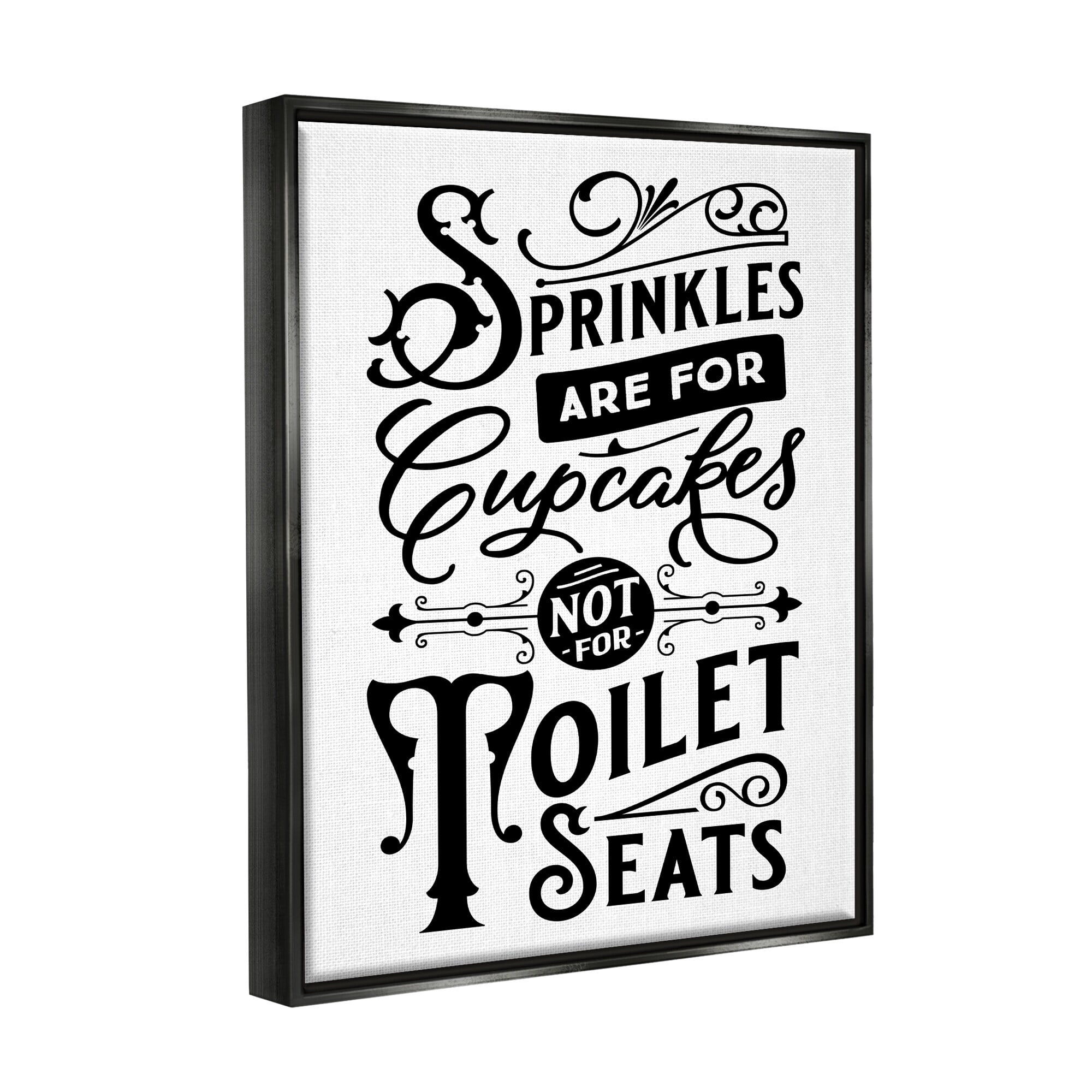 Stupell Industries Humorous Bathroom Toilet Seat Phrase Vintage Typography Graphic Art Jet Black Floating Framed Canvas Print Wall Art, Design by Lettered and Lined