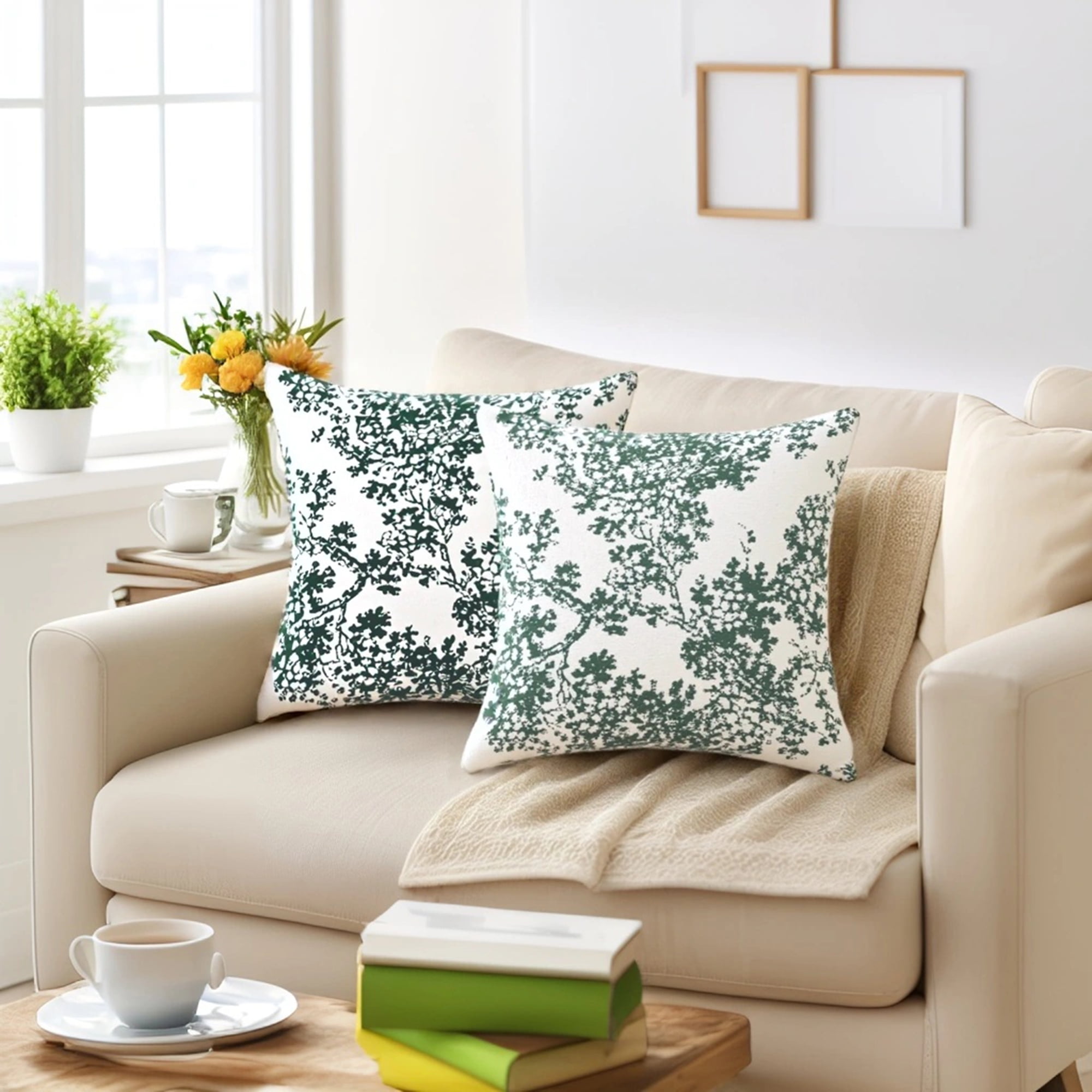 Unique Bargains Set of 2 Chenille Pillow Cushion Covers and Bedroom Green