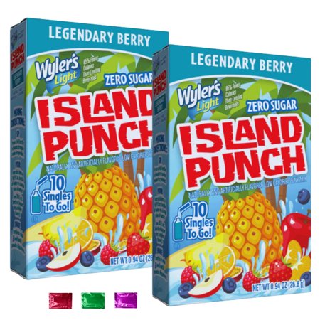 Wyler s Island Punch Legendary Berry Drink Mix (20 Total Servings 2 Boxes) Zero Sugar Powdered Low Calorie Gluten-Free Packets Hydration Beverage for Travel Summer w/ Snoep in Beperkte Oplage Wyler s Island Punch Legendary Berry Drink Mix (20 Total Servings 2 Boxes) Zero Sugar Powdered Low Calorie Gluten-Free Packets Hydration Beverage for Travel Summer w/ Snoep in Beperkte Oplage