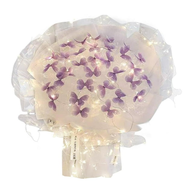 Juego de ramo de mariposas para hacer flores, adornos de flores artificiales, material de bricolaje mariposa morada 33