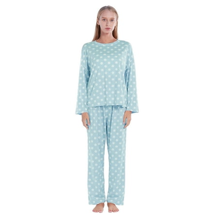 

Valcatch Women s Pajama Set Long Sleeve Spring Sleepwear 2 Piece Pajamas Soft Loungewear Polka Dots Tops + Pants Pjs Lounge Set