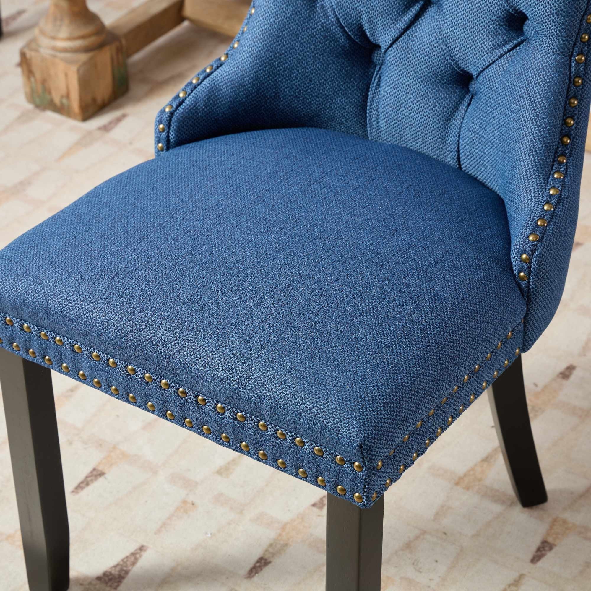 Miniyam Dining Chair Set of 2, High-end Tufted Contemporary Flax Upholstered, Blue