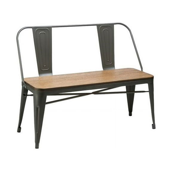 Pemberly Row Metal Bench with Wood Top in Gunmetal Gray