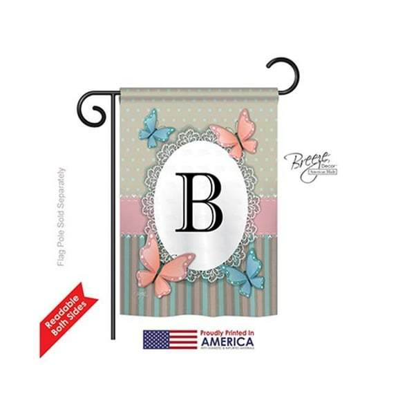 Breeze Decor 80132 Butterflies B Monogram 2-Sided Impression Garden Flag - 13 x 18.5 in.