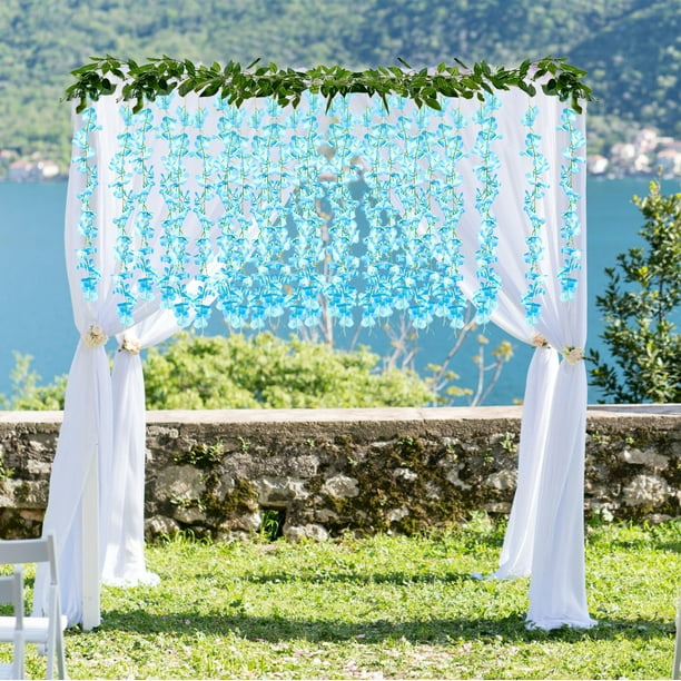 Guirnalda de glicinia de seda blanca - enredaderas de flores artificiales de 6,56 pies para bodas y decoración del hogar, flores colgantes beige azul morado