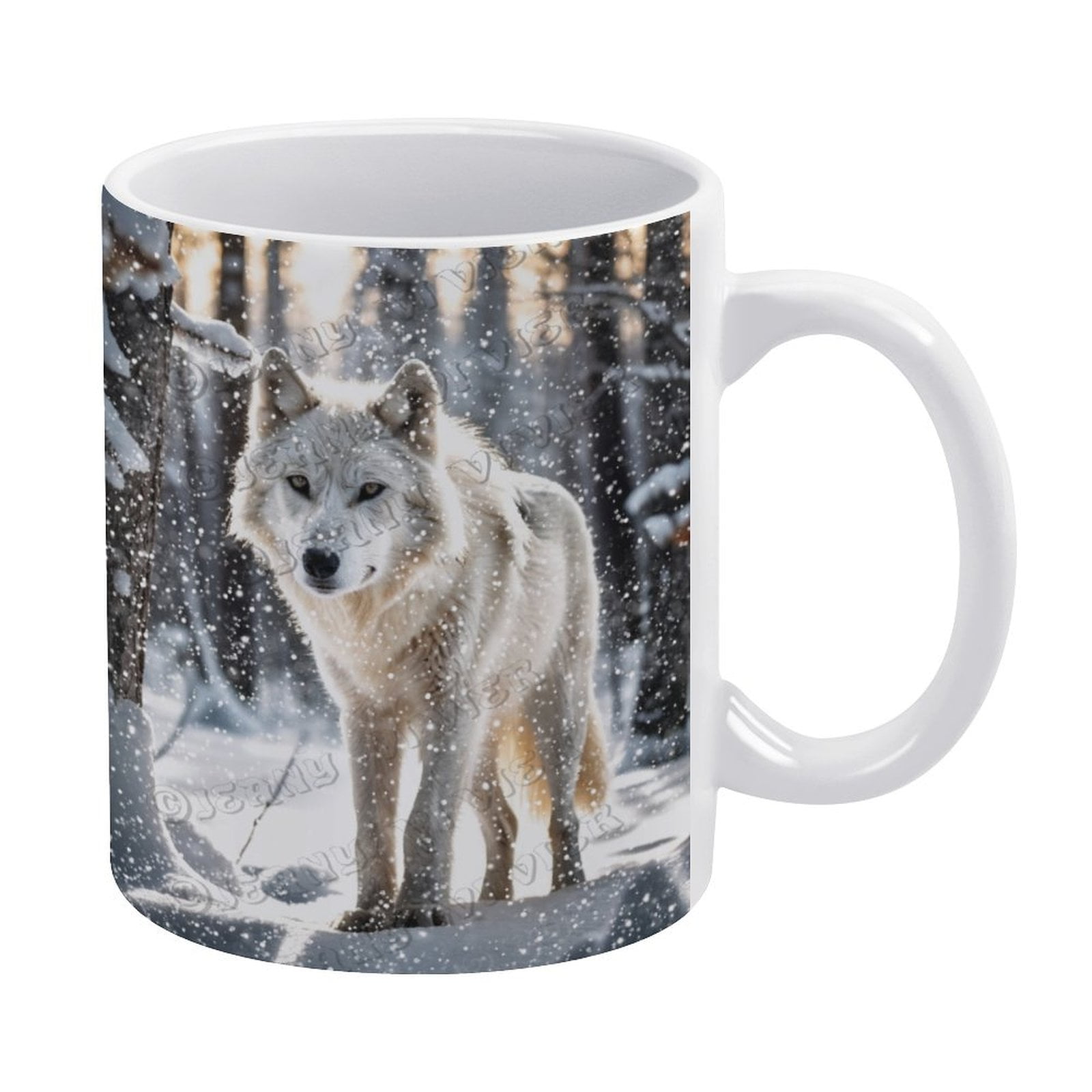 Novelty Coffee Mug - Winter Wolf Coffee Ceramic Mug Porcelain Latte Tea Cup  - 330 ml / 11 oz White Ceramic Mug - Walmart.com