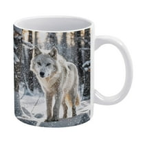 Novelty Coffee Mug - Winter Wolf Coffee Cups Ceramic Coffee Mugs with Handle, Unique Latte Tea Cup for Office and Home, Gifts for Men and Women - 330 ml / 11 oz White Ceramic Mug