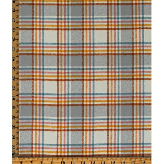 Mammoth Organic Flannel Crepe Weave Spice Plaid Blue Pink Yellow Orange Gray Cream Robert Kaufman Flannel Fabric By the Yard (SRKF-21382-163SPICE)