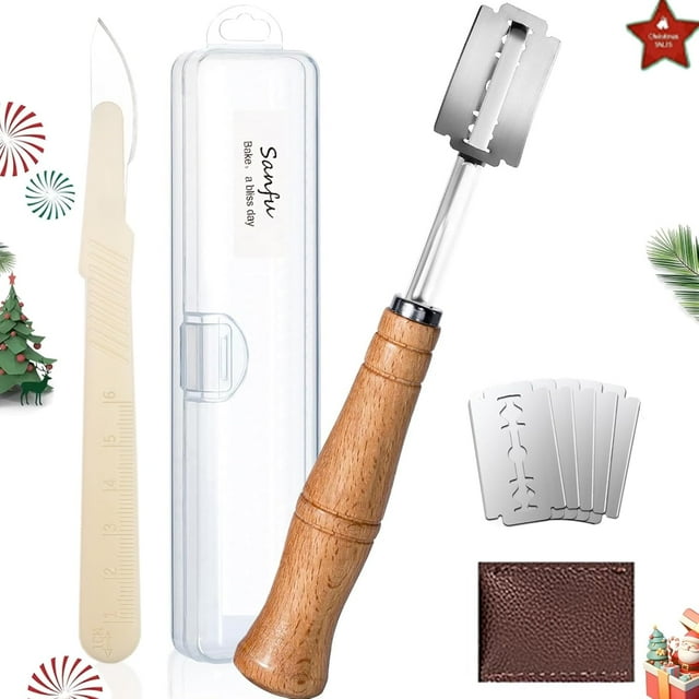 Bread Lame Set with Storage Box,1 Professional Bread Lame Sourdough Scoring Tool with Razor, 1 Scoring Knife for Bread Baking-Designed for Baguette,Sourdough Baking Supplies
