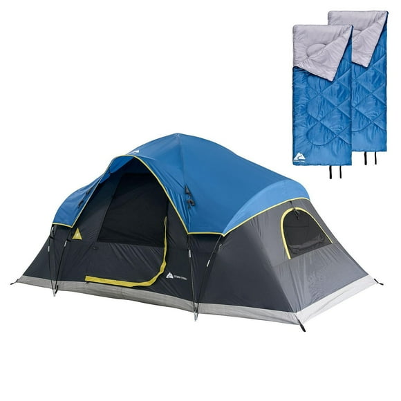 Ozark Trail 3-Piece Camping Combo, Blue Color, Include 2 Sleeping Bag, Maximum Occupancy Is 6 Person, 6 Person Tent Combo