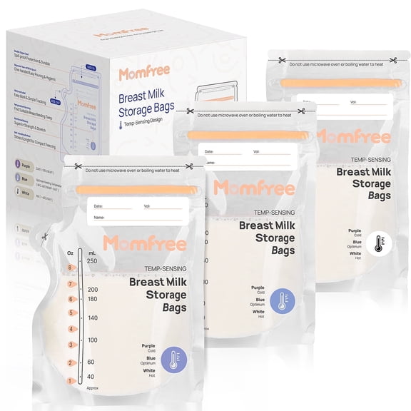 Sterile Breastmilk Storage Bag with Pour Spout 8 Ounce, Temp-Sensing Color Change, Fast Freeze & Thaw Breast Milk Bags for Baby Bottle Feeding, No-Leak Milk Freezer Storage Pouches 60pcs