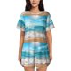 thumbnail image 1 of Fotbe Sunny Ocean Waves Conjunto de Pijama Estampado para Mujer, 2 Piezas, Ropa de Dormir con Camiseta de Manga Corta y Shorts Suaves-Small, 1 of 6