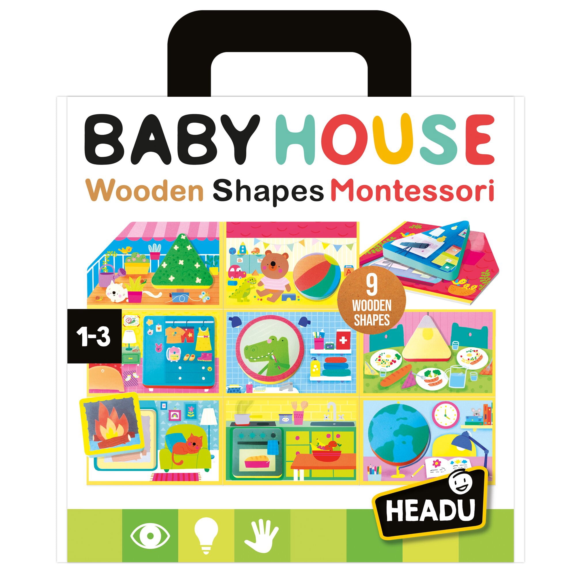Headu: Wooden Shapes Montessori - Baby House - Animal & Objects Matching Game, Sorting & Tile Positioning Activity, Scene Puzzle Play, Toddlers 1-3