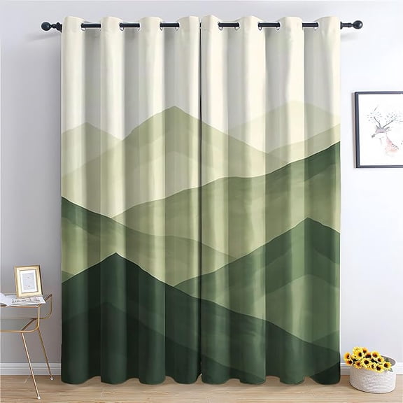 Mountain Curtains For Bedroom Living Room, Sage Green Blackout Curtains & Home Decor, Abstract Window Curtains, Thermal Room Darkening Grommet Drapes 42"W x 84"L (Pack of 2)