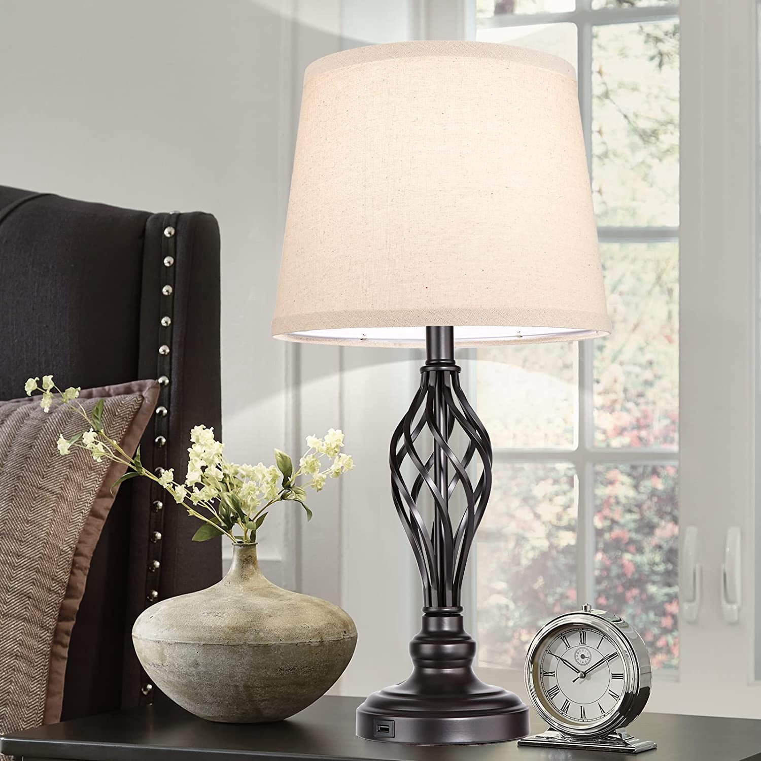 Partphoner 23.5'' Tall Farmhouse Living Room Bedside Table Lamps Set of 2 with 3-Color Temperature
