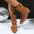 thumbnail image 5 of Bnwani Women Boots Winter Fashion Pointed Toe Low-Heel Thick Chunky Mid-Calf Ankle Casual Solid Boot Brown Size 5.5, 5 of 8