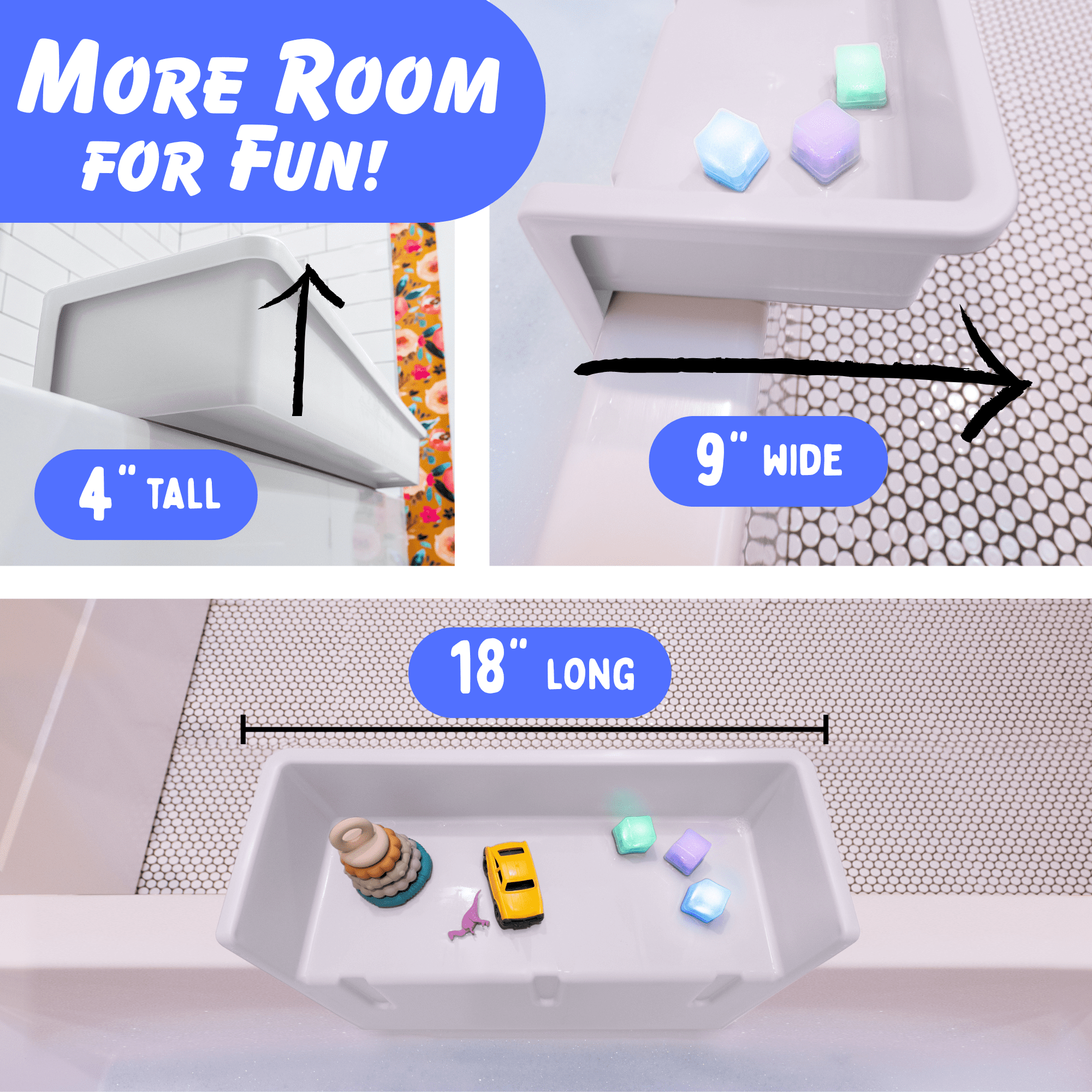 Tub Topper® - The Bathtub Splash Guard Play Shelf - White, Mini
