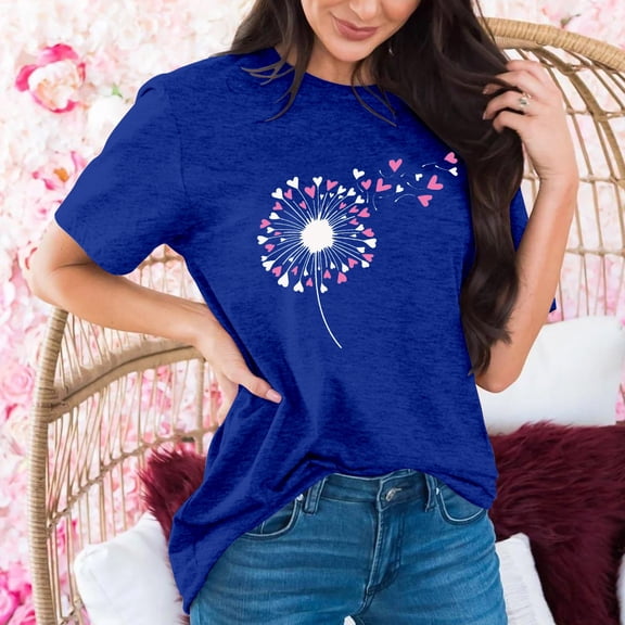 Tittly T Shirts for Women Tshirts Shirts Womens Dandelion Graphic T Shirts Teen Cute Sunflower Print Casual Tops Graphic Tees Summer Tops Blue L