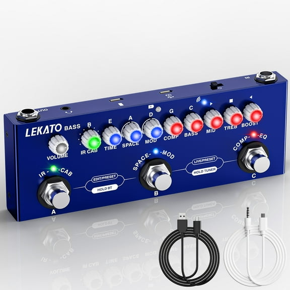LEKATO Bass Multi Effects Pedal, Guiter Peda with IR Loading 9 AMP Models, Delay Reverb Chorus, Multi Effects Processor for Bass, Bluetooth 5.0,Recording, Built-in Battery