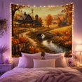 thumbnail image 2 of Autumn Pumpkin Cart by Stone Bridge in Cozy Farmhouse Style for Nature Lovers, Rustic Barn Landscape Art, Thanksgiving Gift Tapestry Wall Hanging for Living Room and Bedroom, 2 of 7